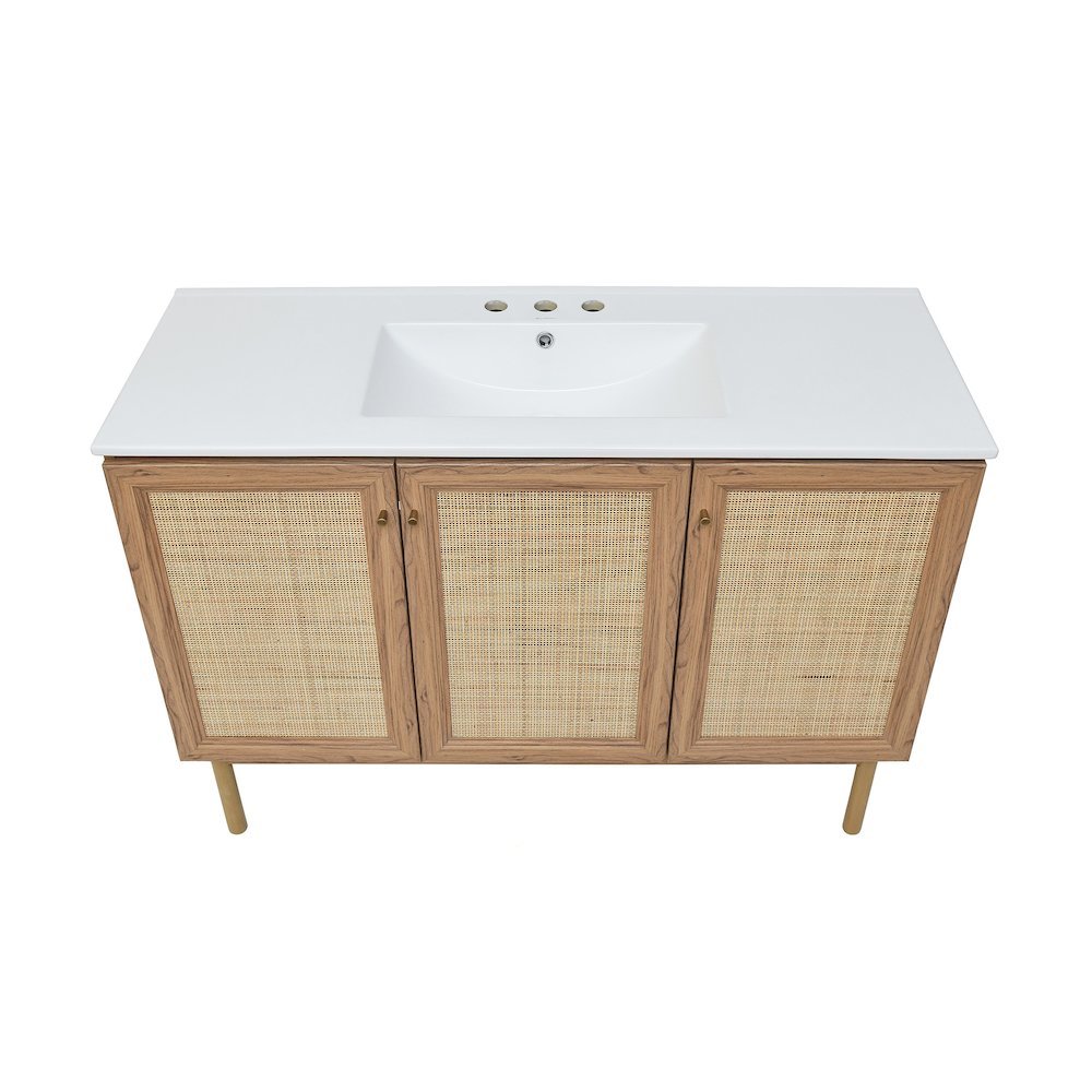 48" Freestanding Bathroom Vanity in Golden Oak with 3-Hole Widespread Sink Top