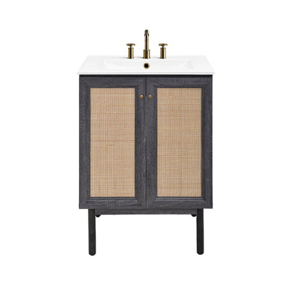24" Freestanding Bathroom Vanity in Black Oak with 3-Hole Centerset Sink Top
