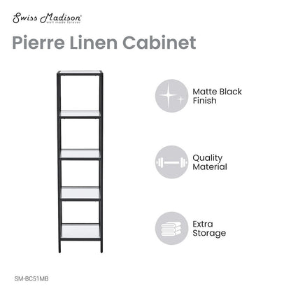 Pierre 16"x65"x14" Freestanding Linen Cabinet in Matte Black