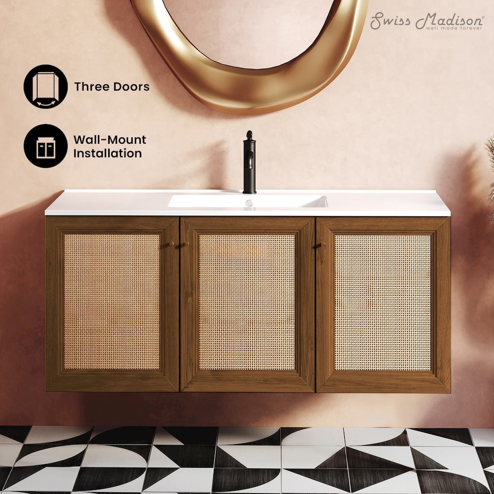 Classe 48" Wall-Mounted Bathroom Vanity in Brown Oak