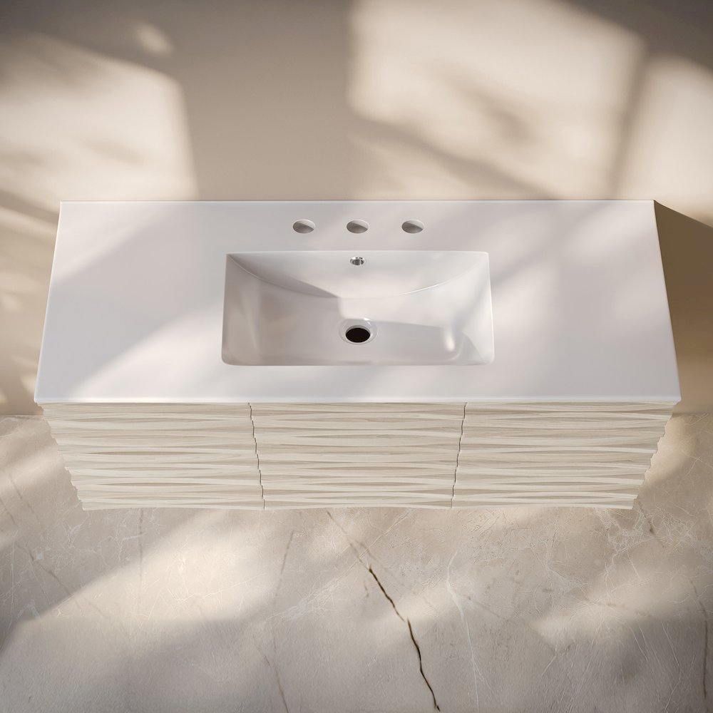 48" Wall-Mounted Bathroom Vanity in White Oak with 3-Hole Widespread Sink Top