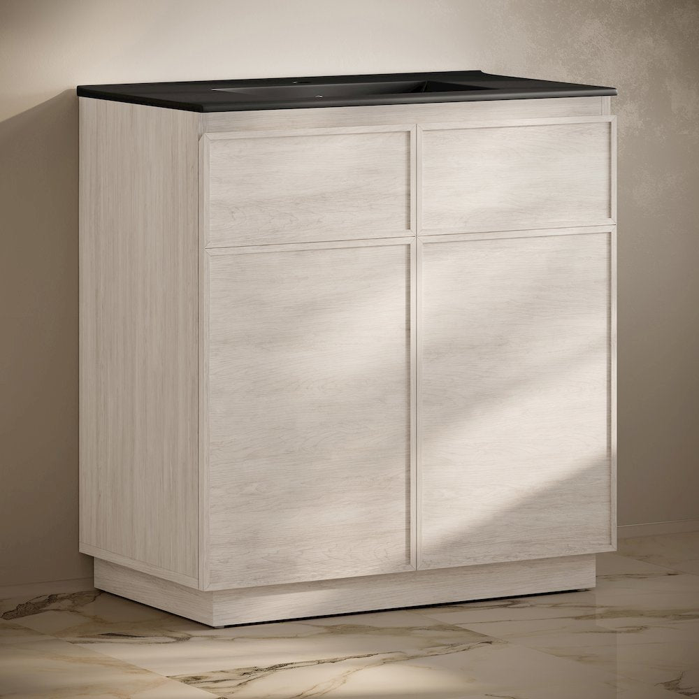 St. Tropez 36" Freestanding Bathroom Vanity in White Oak with Black Sink Top