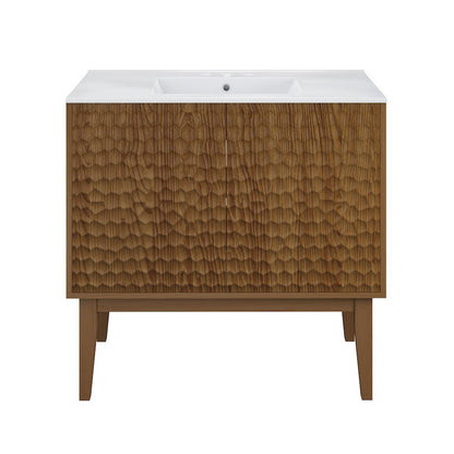 36" Freestanding Bathroom Vanity in Brown Oak with 3-Hole Widespread Sink Top