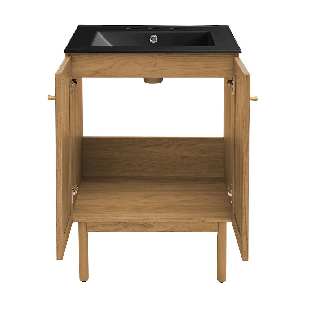 24" Freestanding Bathroom Vanity in Golden Oak, Black 3-Hole Centerset Sink Top