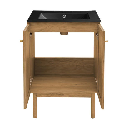 24" Freestanding Bathroom Vanity in Golden Oak, Black 3-Hole Centerset Sink Top