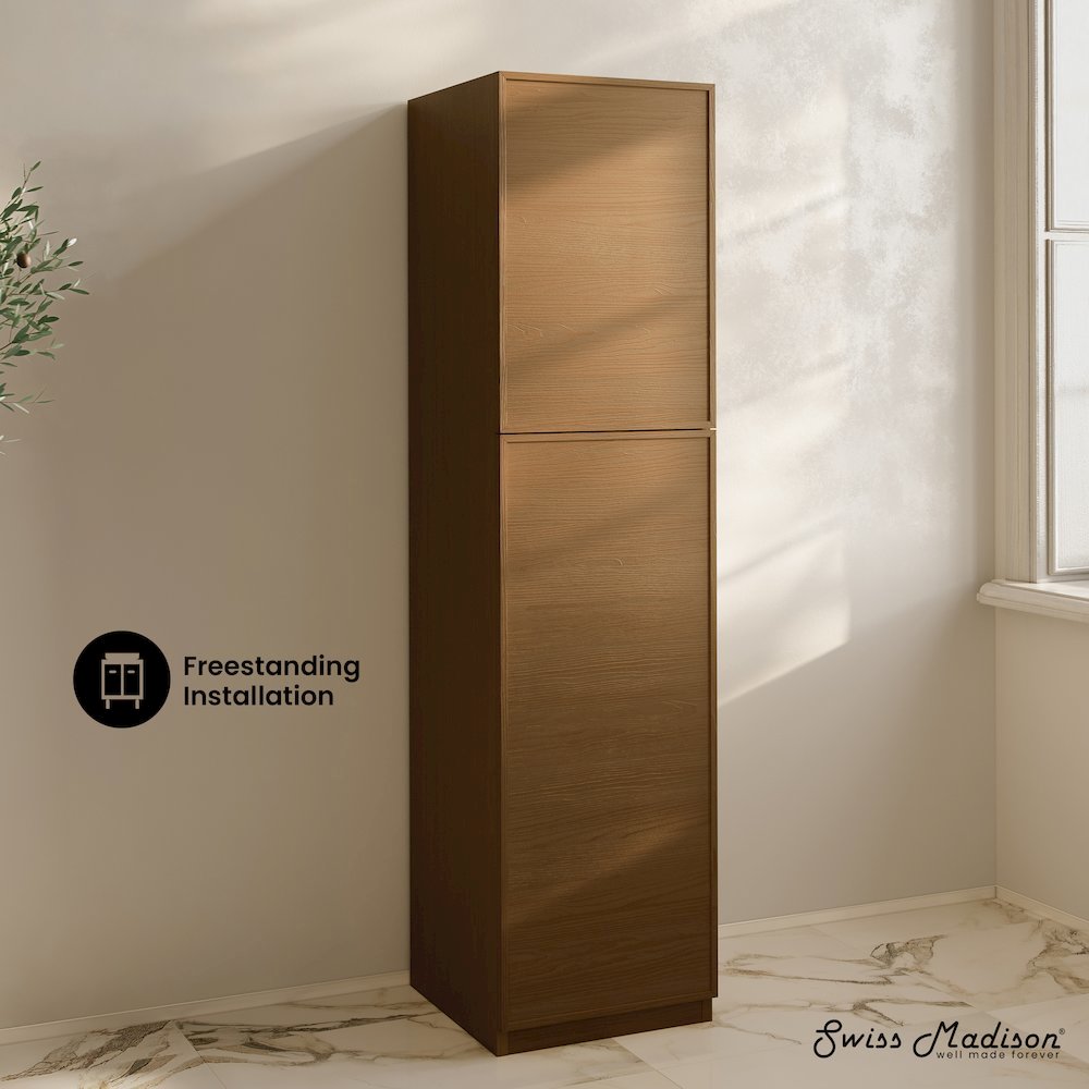 St. Tropez 15 x 15 x 60 Freestanding Linen Cabinet in Brown Oak