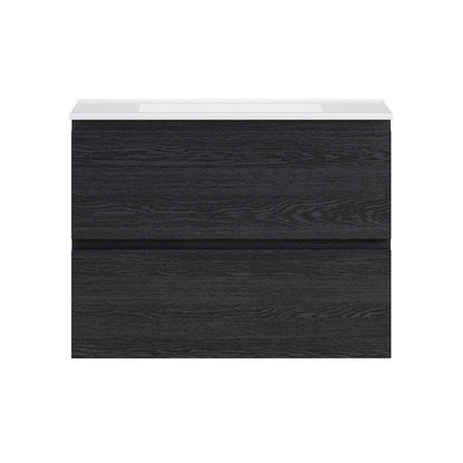 30" Wall-Mounted Bathroom Vanity in Black Oak with 3-Hole Widespread Sink Top