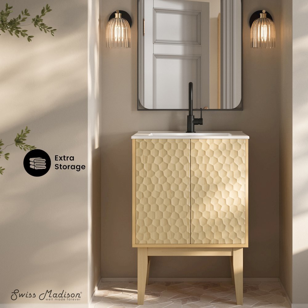 Bosse 24" Freestanding Bathroom Vanity in Natural Oak with Sink Top