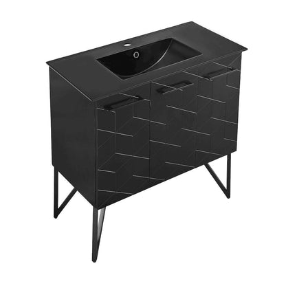 Annecy 36 in. Phantom Black Bathroom Vanity With Black Ceramic Sink Top