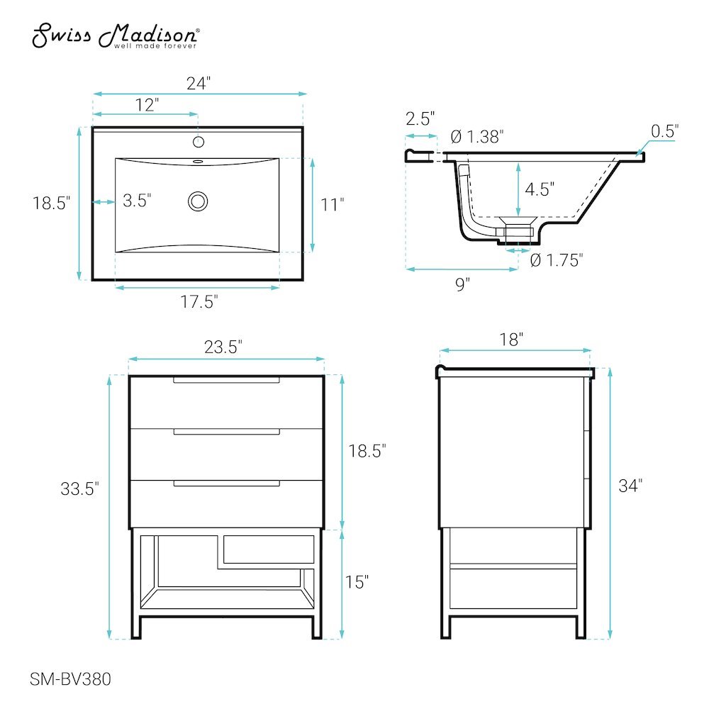 Carre 24" Freestanding Bathroom Vanity in Golden Oak with Sink Top