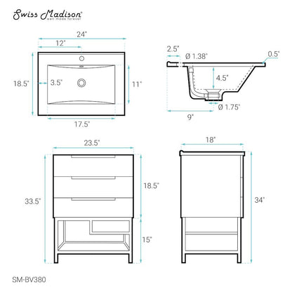 Carre 24" Freestanding Bathroom Vanity in Golden Oak with Sink Top
