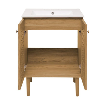24" Freestanding Bathroom Vanity in Golden Oak with 3-Hole Centerset Sink Top