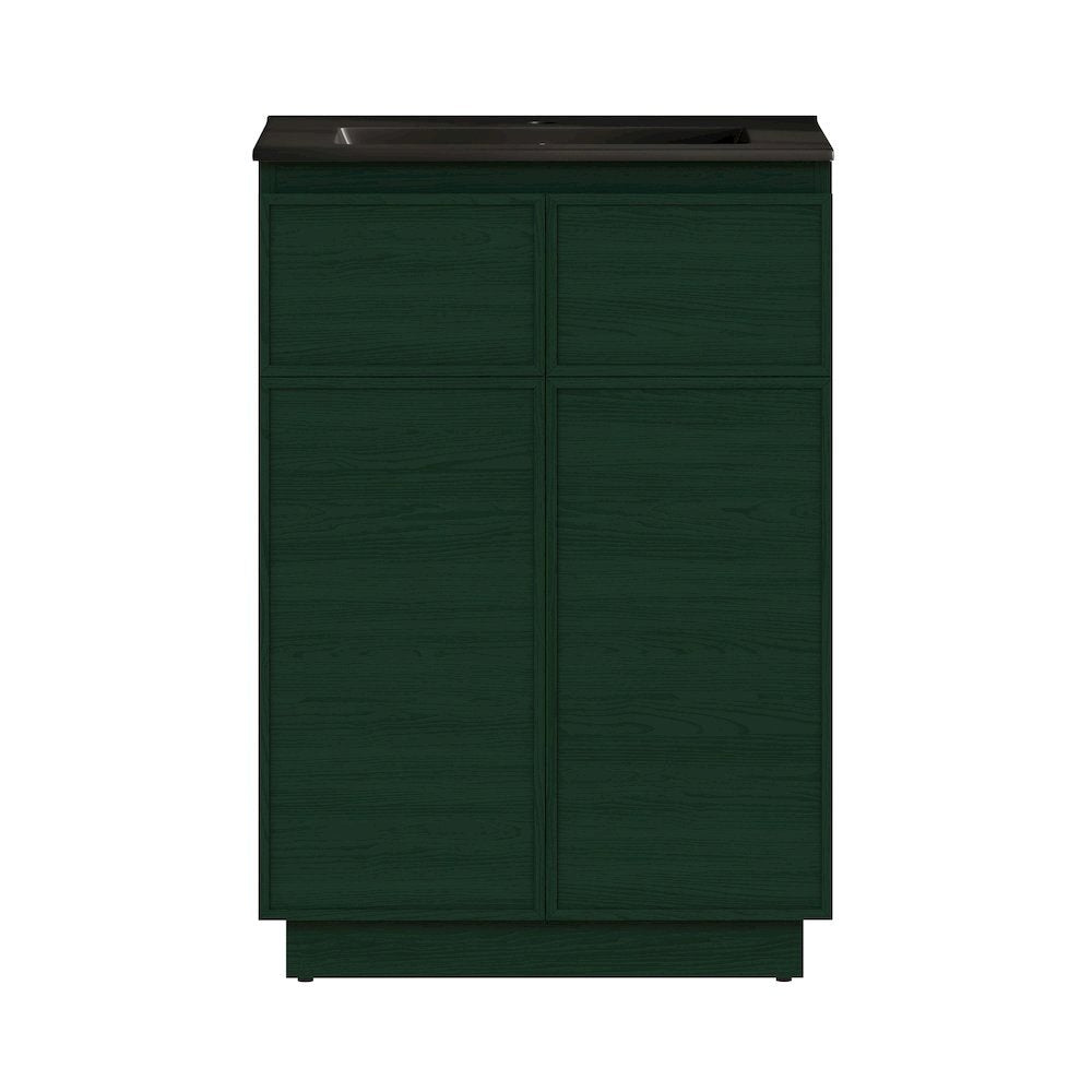 St. Tropez 24" Freestanding Bathroom Vanity in Green Oak with Black Sink Top