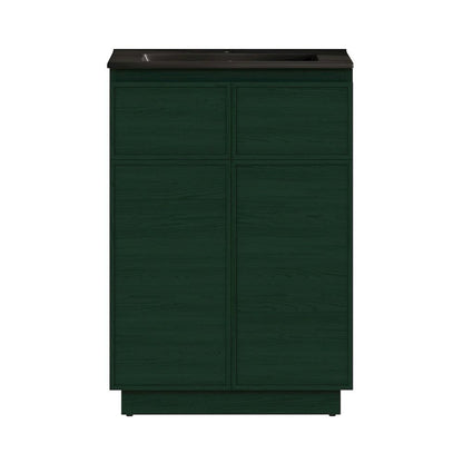 St. Tropez 24" Freestanding Bathroom Vanity in Green Oak with Black Sink Top