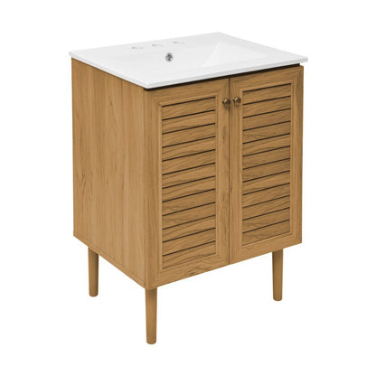 24" Freestanding Bathroom Vanity in Golden Oak with 3-Hole Centerset Sink Top