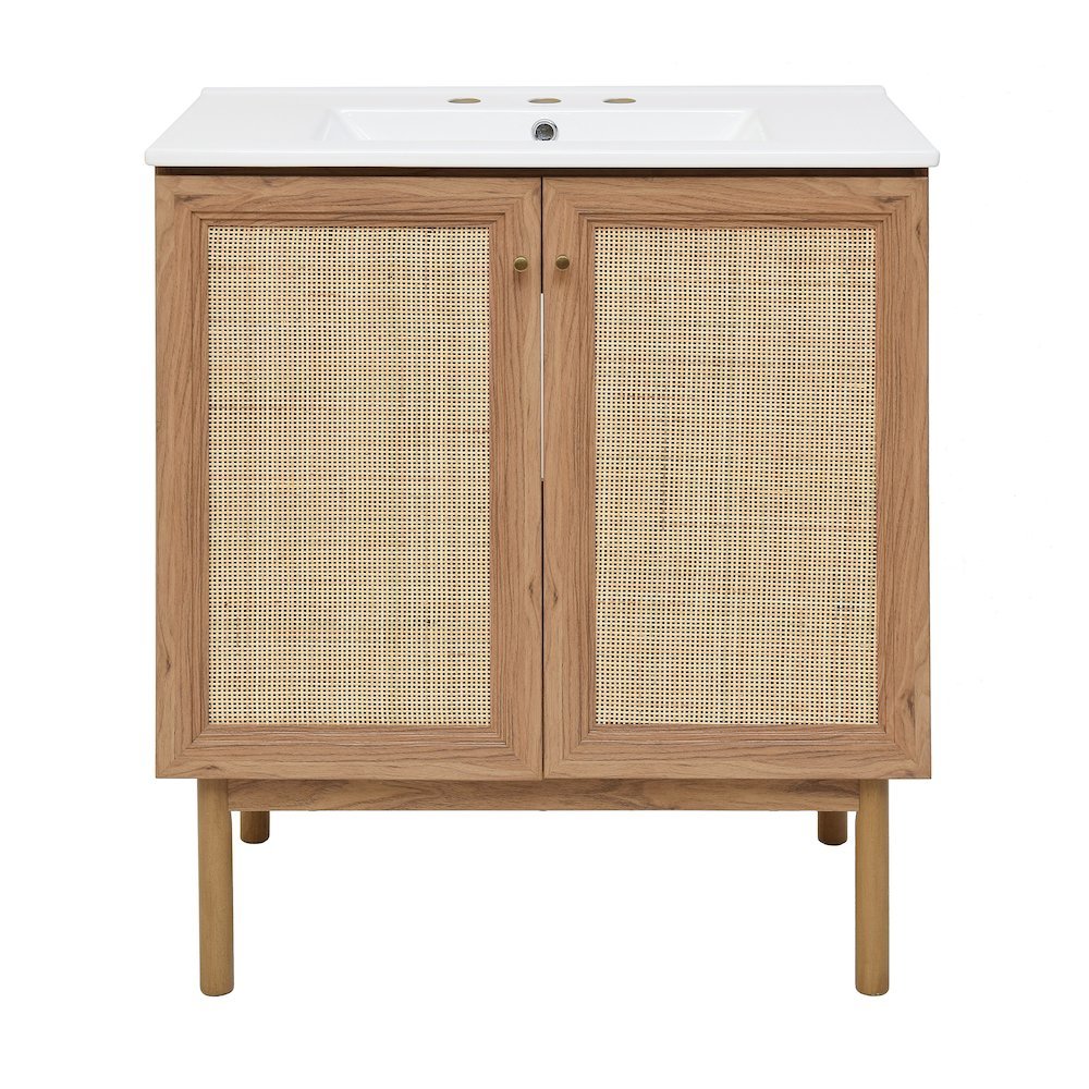 30" Freestanding Bathroom Vanity in Golden Oak with 3-Hole Widespread Sink Top