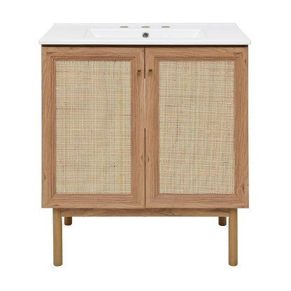 30" Freestanding Bathroom Vanity in Golden Oak with 3-Hole Widespread Sink Top