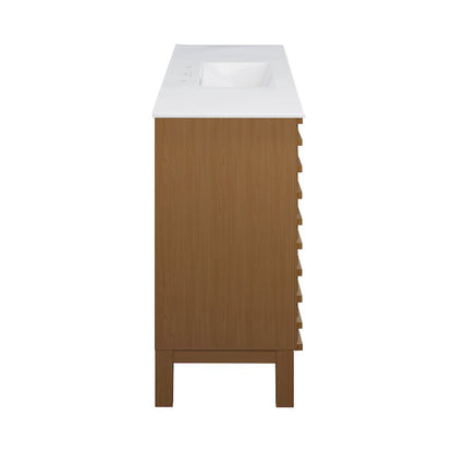 Cascade 48 in. Brown Oak Bathroom Vanity With White, 3-Hole Ceramic Sink Top