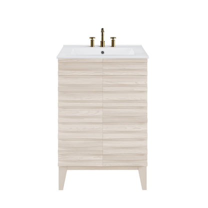 Cascade 24 in. White Oak Bathroom Vanity With White, 3-Hole Ceramic Sink Top