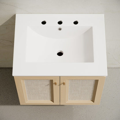24" Wall-Mounted Bathroom Vanity, Widespread Faucet Holes Vanity Top