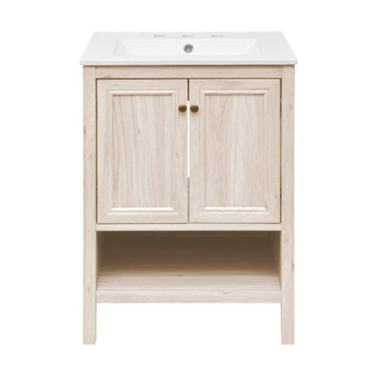 24" Freestanding Bathroom Vanity in White Oak with 3-Hole Widespread Sink Top