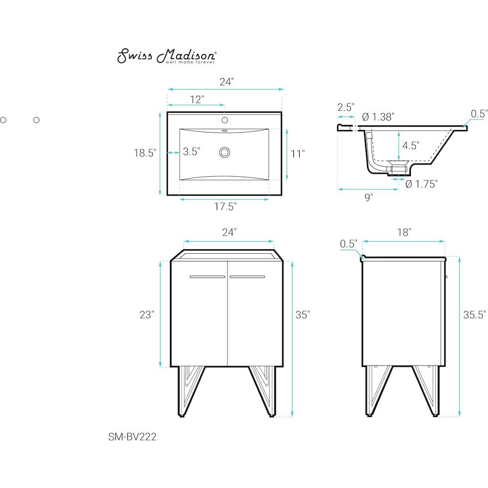 Annecy 24" Freestanding Bathroom Vanity in Black Walnut with Sink Top