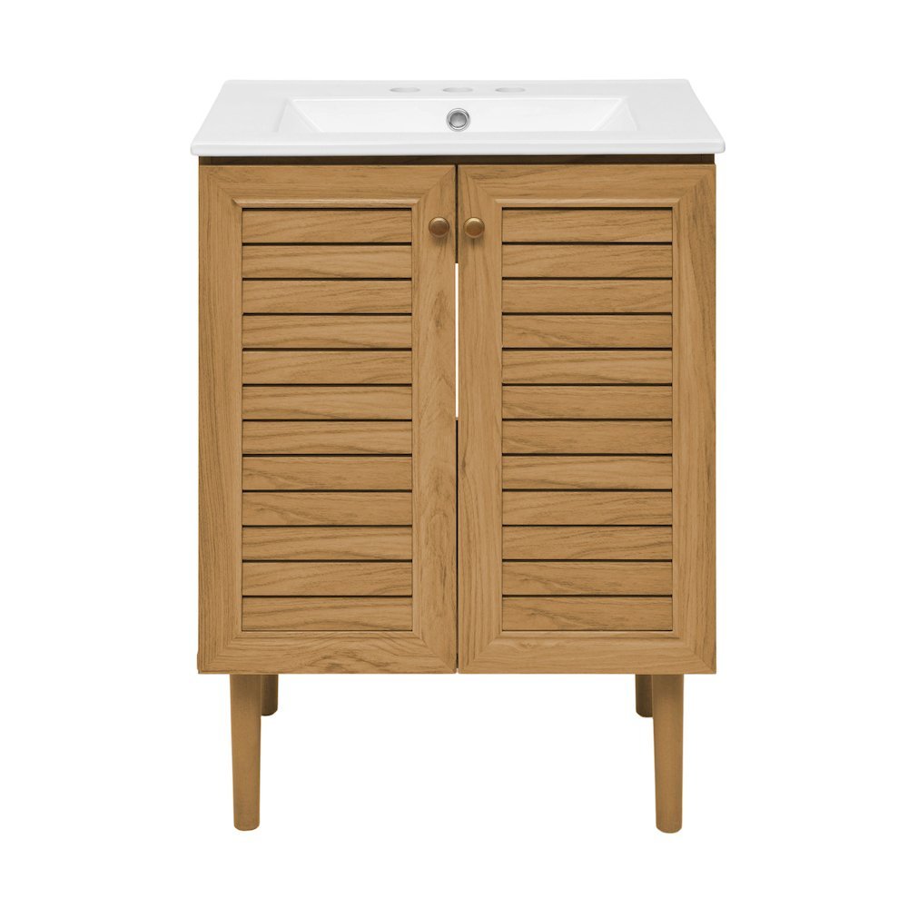 24" Freestanding Bathroom Vanity in Golden Oak with 3-Hole Centerset Sink Top