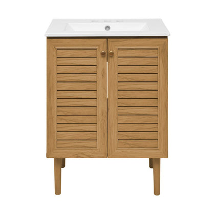 24" Freestanding Bathroom Vanity in Golden Oak with 3-Hole Centerset Sink Top