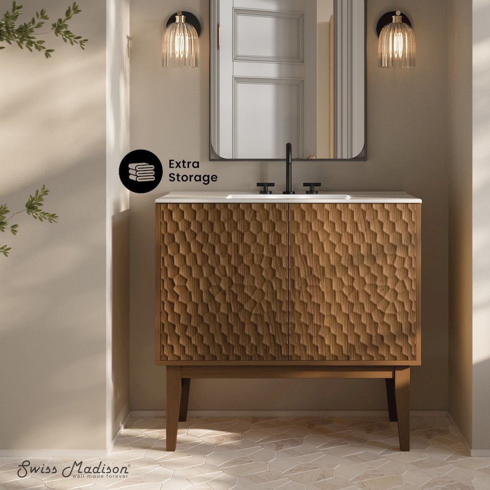 36" Freestanding Bathroom Vanity in Brown Oak with 3-Hole Widespread Sink Top