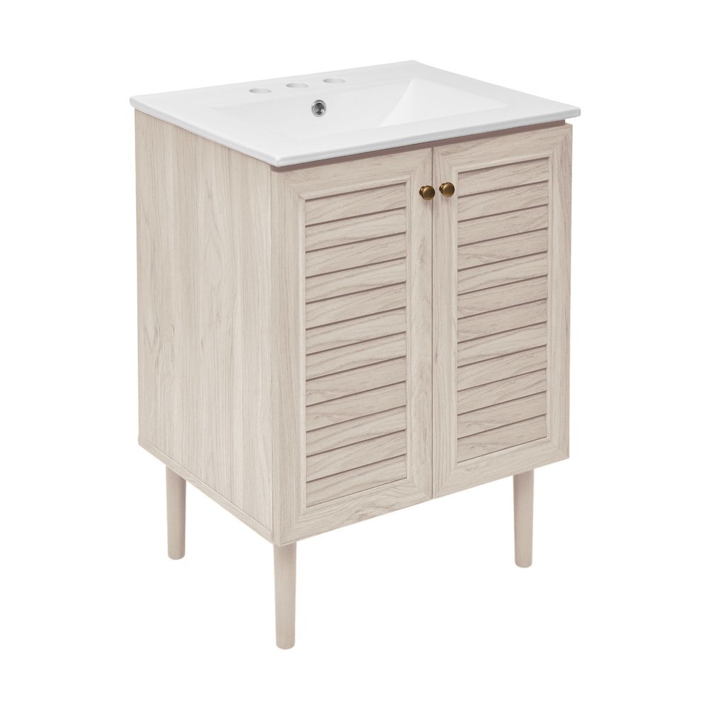 24" Freestanding Bathroom Vanity in White Oak with 3-Hole Widespread Sink Top