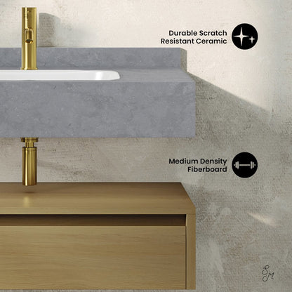 36" Wall-Mounted Bathroom Vanity in Natural Oak with Charcoal Gray Sink Top