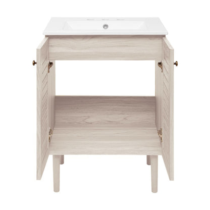 24" Freestanding Bathroom Vanity in White Oak with 3-Hole Widespread Sink Top