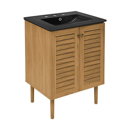 24" Freestanding Bathroom Vanity in Golden Oak, Black 3-Hole Centerset Sink Top