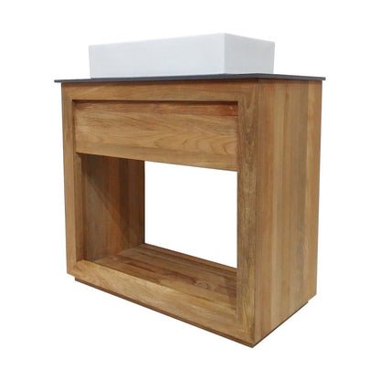 36" Reclaimed Wood Vanity, Walnut, Slate Countertop and Single Hole Vessel Sink