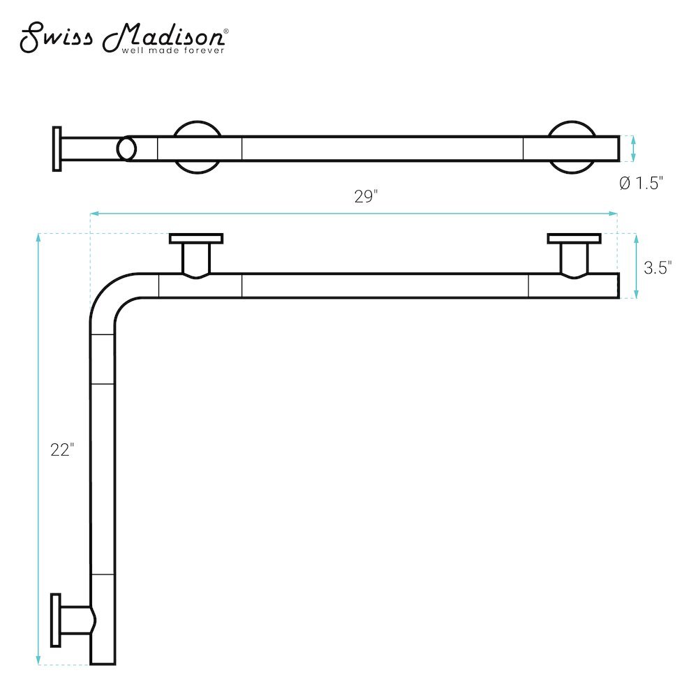 Auvergne 29" x 22" Right Angle Grab Bar in Matte Black