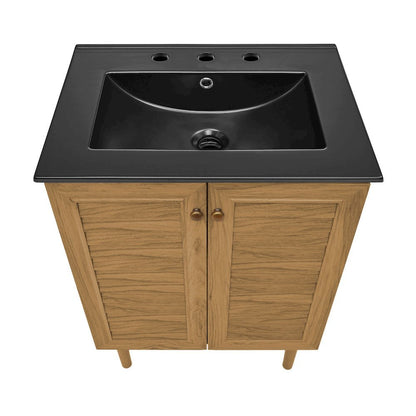 24" Freestanding Bathroom Vanity in Golden Oak, Black 3-Hole Centerset Sink Top