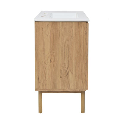 30" Freestanding Bathroom Vanity in Golden Oak with 3-Hole Widespread Sink Top