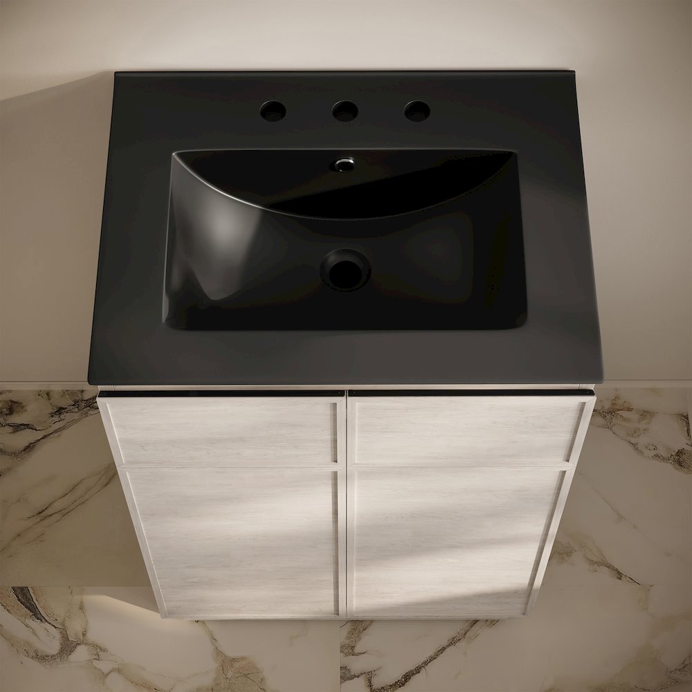 24" Freestanding Bathroom Vanity in White Oak, Black 3-Hole Widespread Sink Top