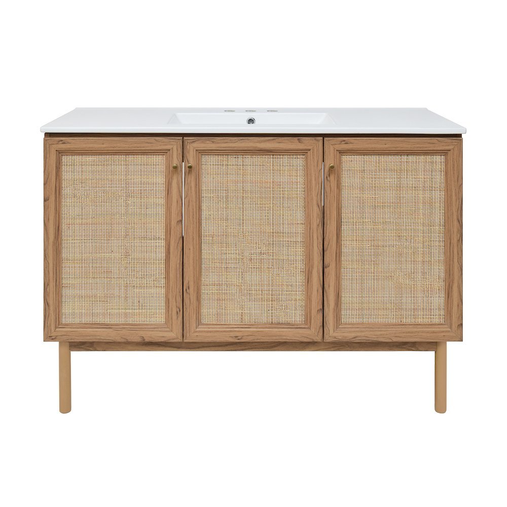 48" Freestanding Bathroom Vanity in Golden Oak with 3-Hole Widespread Sink Top