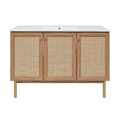 48" Freestanding Bathroom Vanity in Golden Oak with 3-Hole Widespread Sink Top