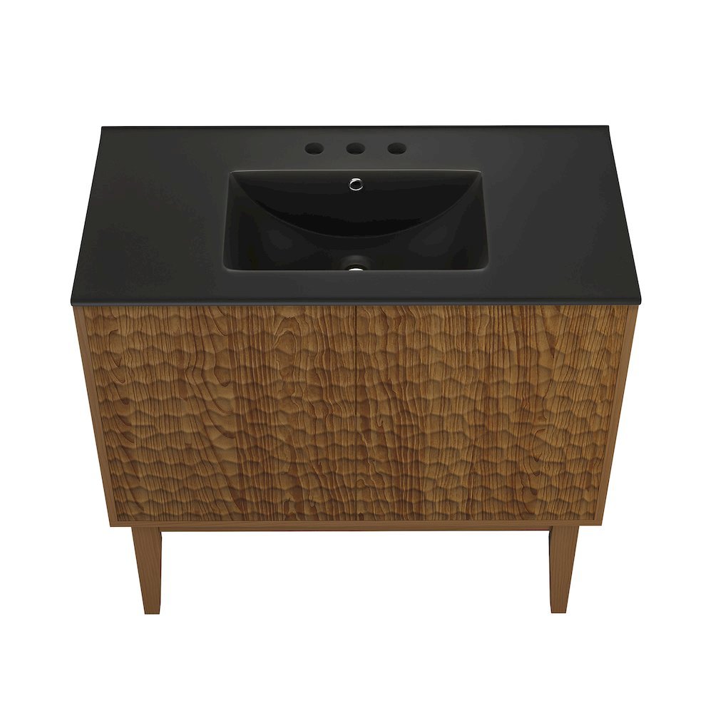 36" Freestanding Bathroom Vanity in Brown Oak, Black 3-Hole Widespread Sink Top