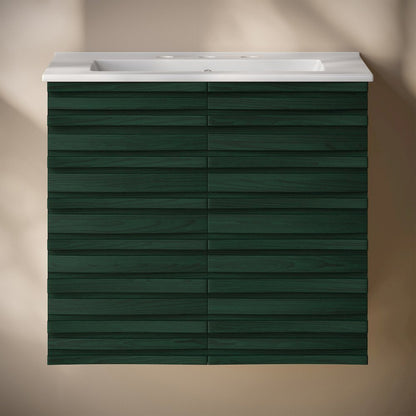 24" Wall-Mounted Bathroom Vanity in Green Oak with 3-Hole Widespread Sink Top