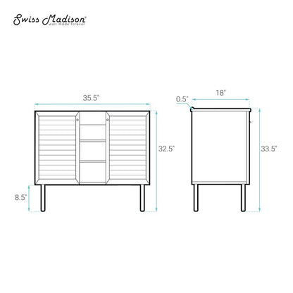 Bron 36" Freestanding Bathroom Vanity Cabinet without Top in White Oak