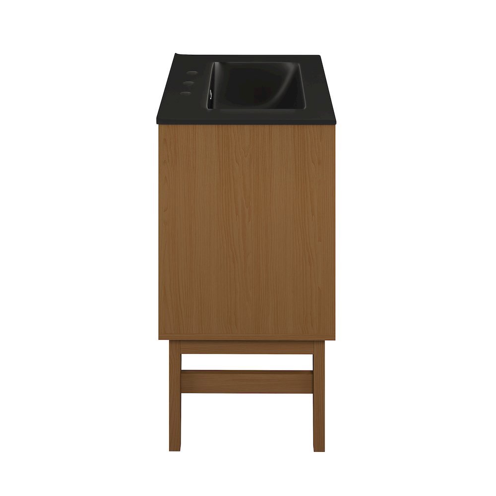 24" Freestanding Bathroom Vanity in Brown Oak, Black 3-Hole Centerset Sink Top
