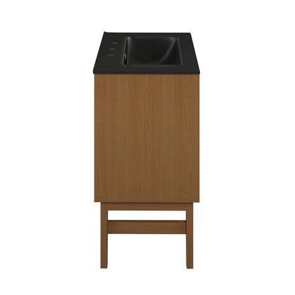 24" Freestanding Bathroom Vanity in Brown Oak, Black 3-Hole Centerset Sink Top