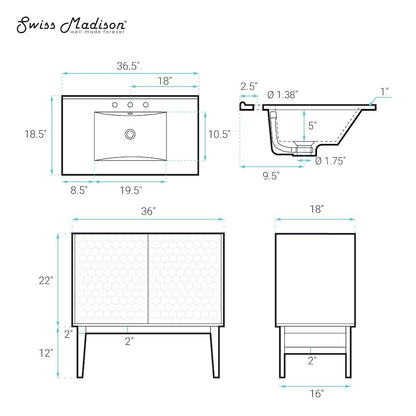 36" Freestanding Bathroom Vanity in Brown Oak with 3-Hole Widespread Sink Top