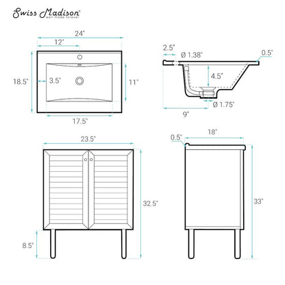 Bron 24" Freestanding Bathroom Vanity in White Oak with Sink Top