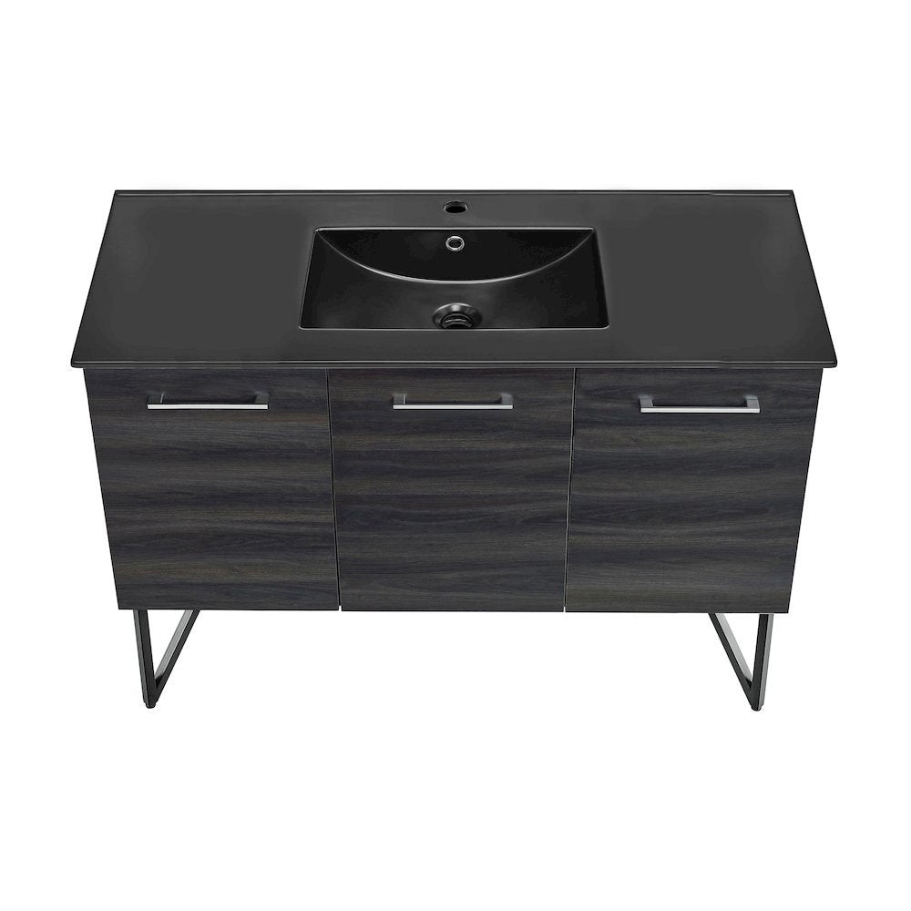 Annecy 48 in. Black Walnut Bathroom Vanity With Black Ceramic Sink Top