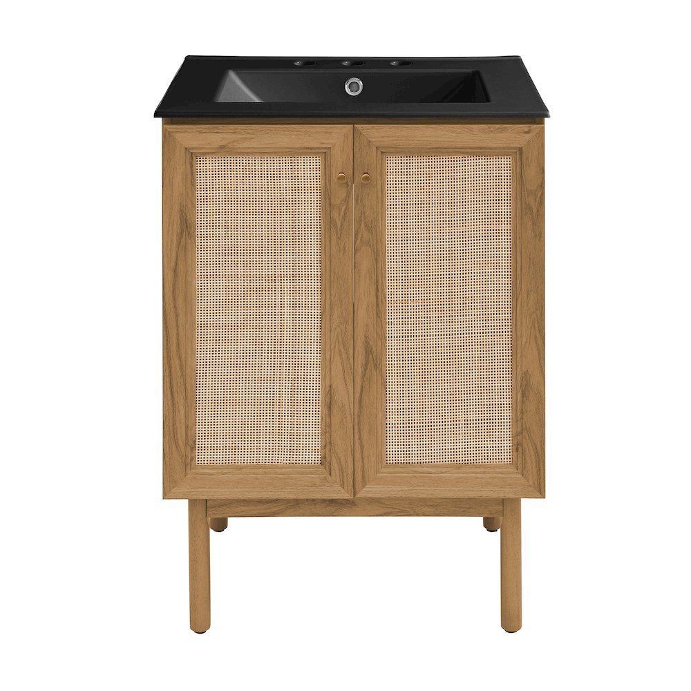24" Freestanding Bathroom Vanity in Golden Oak, Black 3-Hole Centerset Sink Top