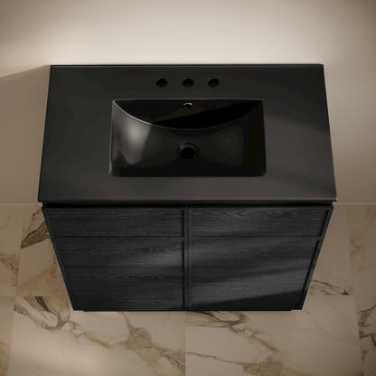 36" Freestanding Bathroom Vanity in Black Oak, Black 3-Hole Widespread Sink Top